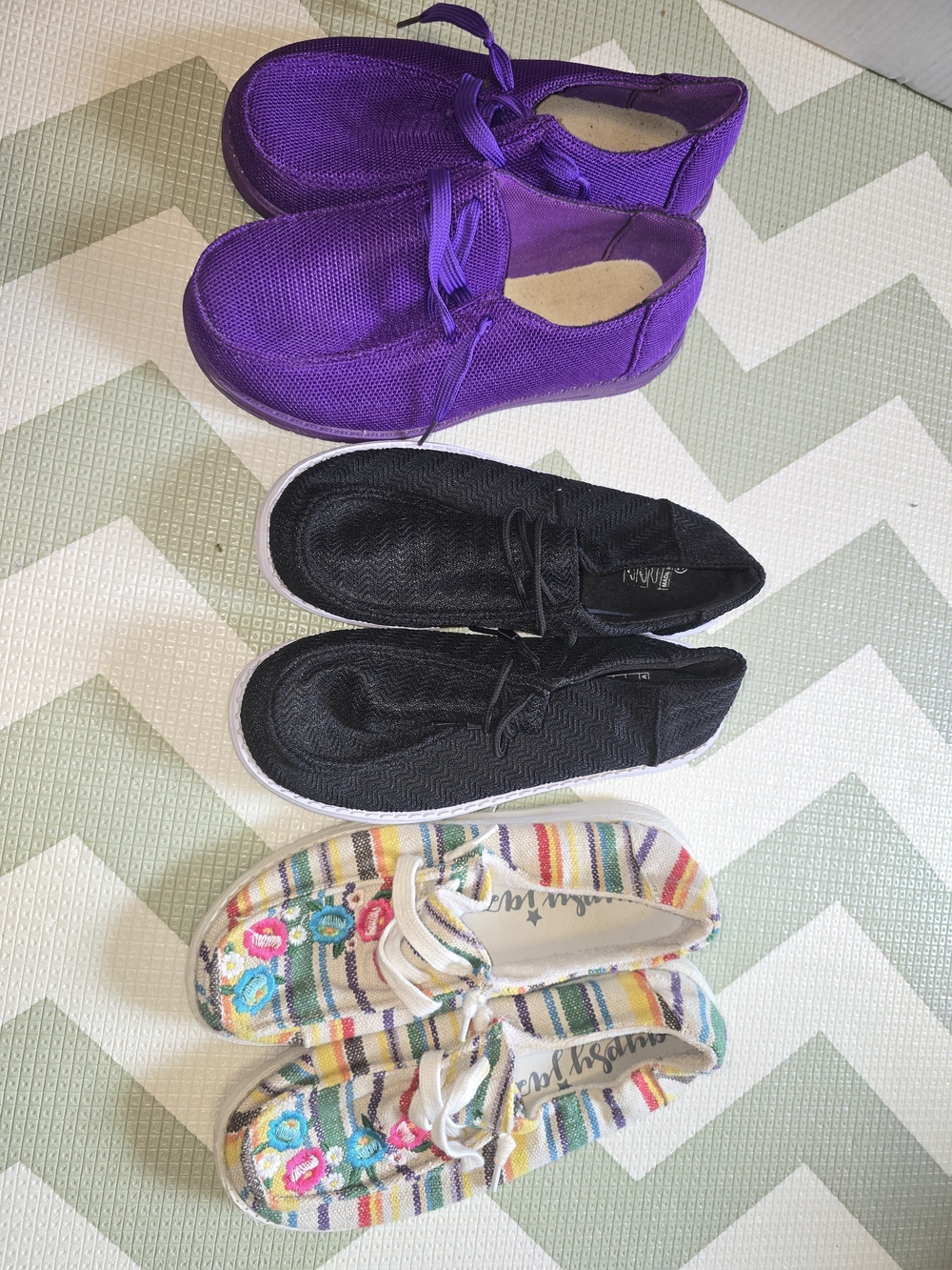 3 Casual Slip-On Shoes - Purple, Black & Multicolor Embroidered